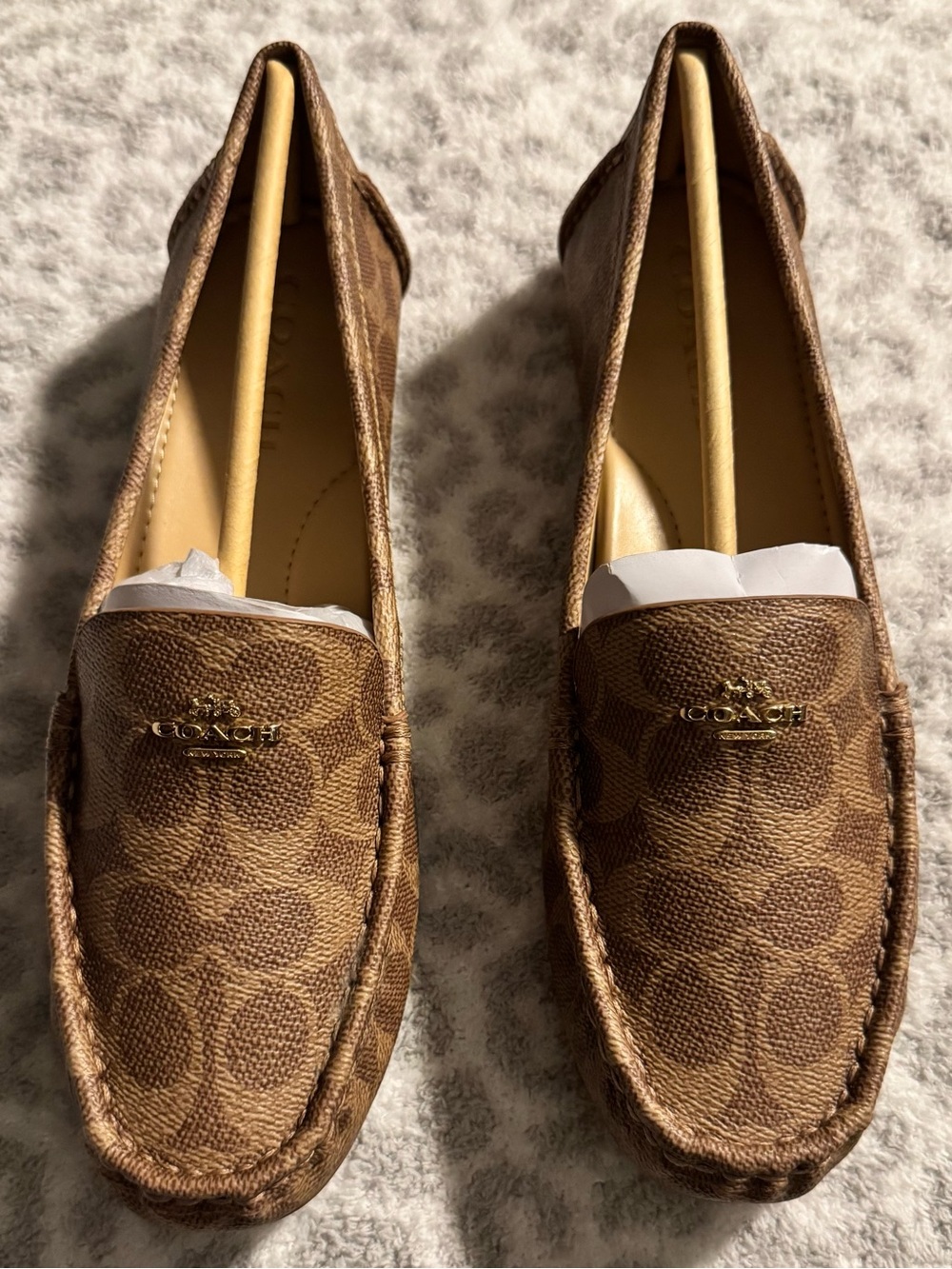 Coach Brown Signature Canvas Slip-On Loafers with Gold Logo